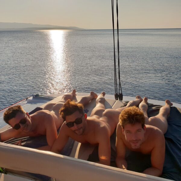 Saltyboys tanning naked deck catamaran