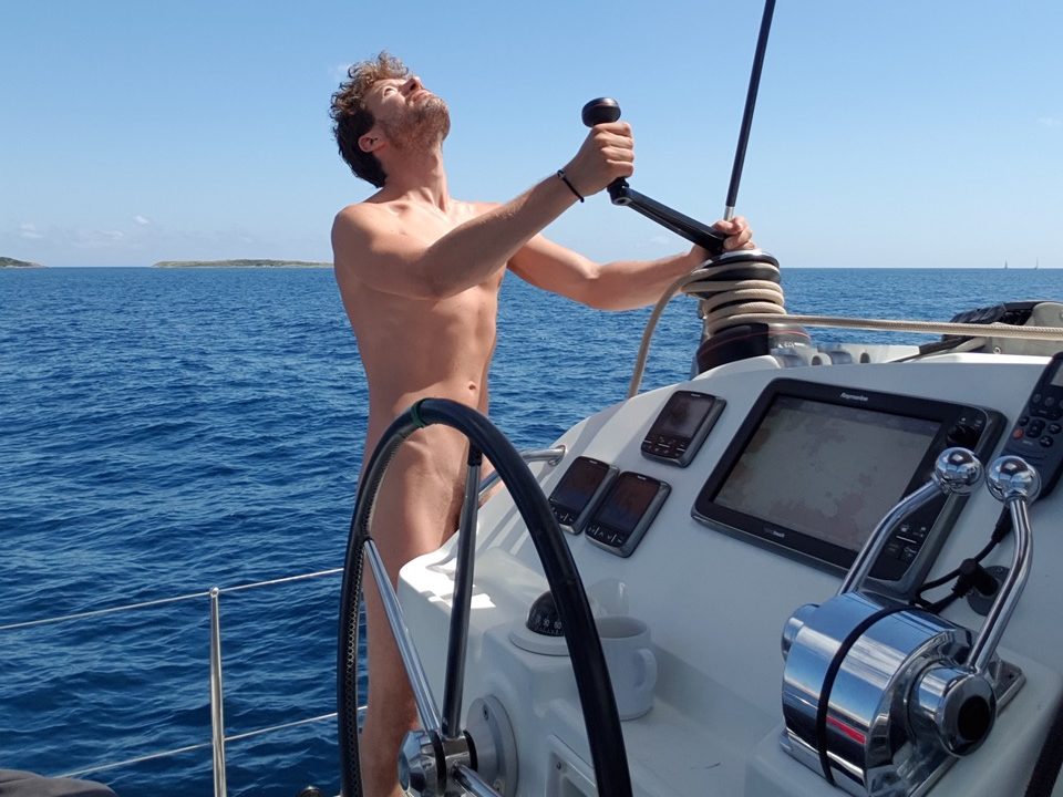 Saltyboys gay skipper naked at the helm sailorbnl