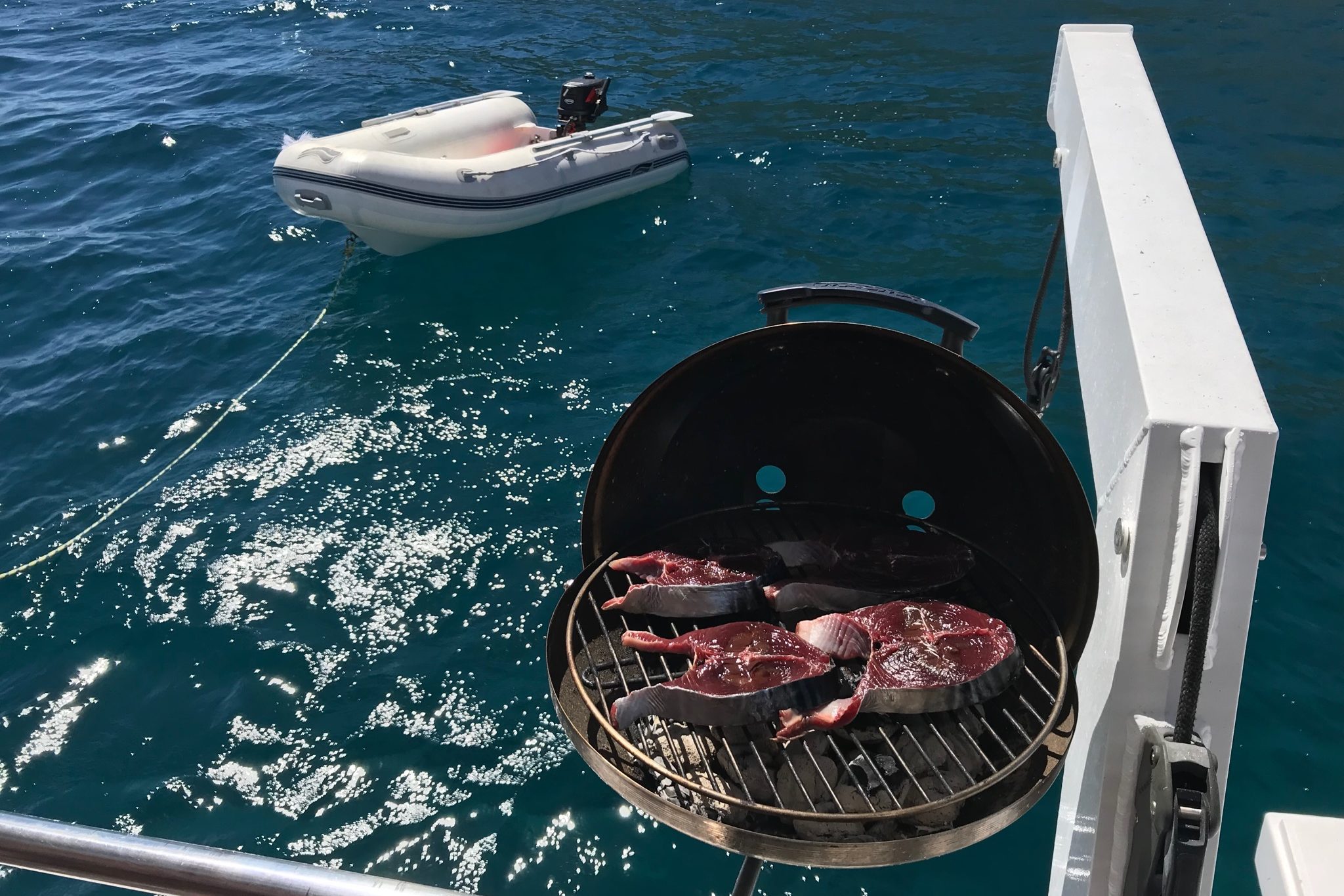 Saltyboys Tuna steak BBQ on deck