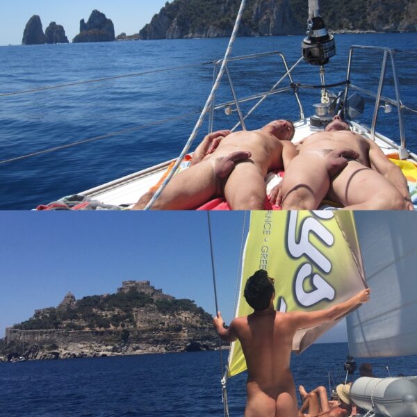 Saltyboys naked on deck Italy Napoli sailing